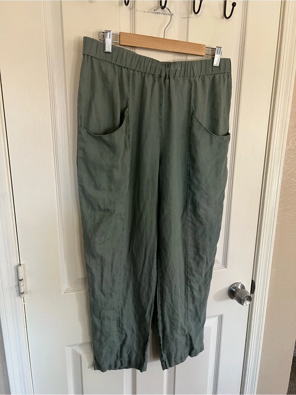 Quince Linen Pull On Pants Large Sage Green Oversized Pockets